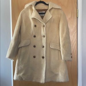 Gorgeous Vintage Cream Faux Fur Pea Coat- Sz. M/L